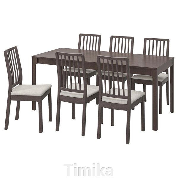 ЕКЕДАЛЕН / EKEDALEN Стіл і 6 стільців, темно-коричневий темно-коричневий/Orrsta світло-сірий, 120/180 см від компанії Timika - фото 1