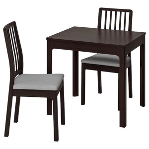ЕКЕДАЛЕН / EKEDALEN Стіл і 2 стільці, темно-коричневий/Orrsta світло-сірий, 80/120 см