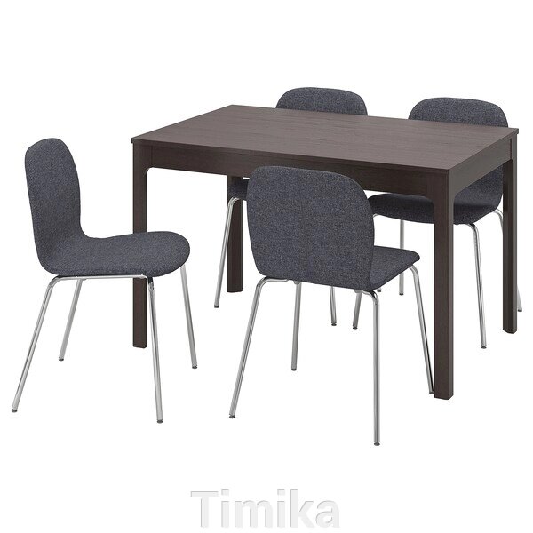 EKEDALEN / KARLPETTER Стіл і 4 стільці, темно-коричневий/Гуннаред середньо-сірий хром, 120/180x80 см від компанії Timika - фото 1