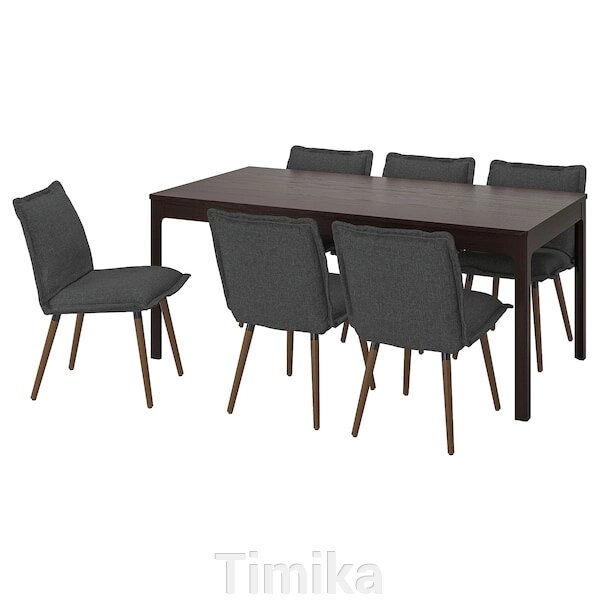 EKEDALEN / KLINTEN Стіл і 6 стільців, темно-коричневий/Кіланда темно-сірий, 180/240 см від компанії Timika - фото 1
