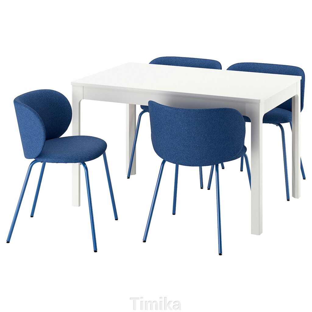 ЕКЕДАЛЕН / КРИЛБО Стіл і 4 стільці, білий/тонеруд синій, 120/180 см від компанії Timika - фото 1