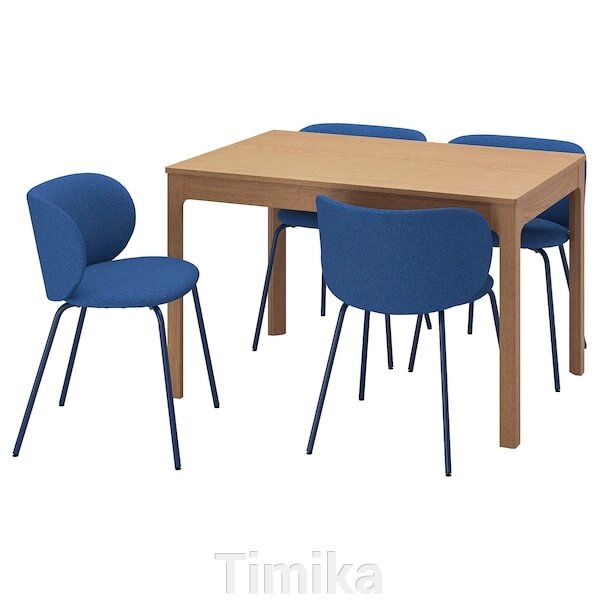 ЕКЕДАЛЕН / КРИЛБО Стіл і 4 стільці, дуб/тонеруд синій, 120/180 см від компанії Timika - фото 1