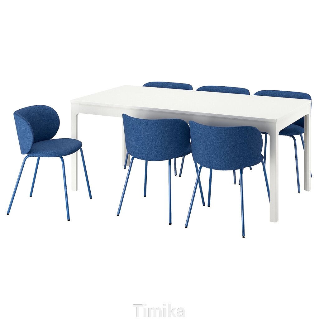 ЕКЕДАЛЕН / КРИЛБО Стіл і 6 стільців, білий/тонеруд синій, 180/240 см від компанії Timika - фото 1