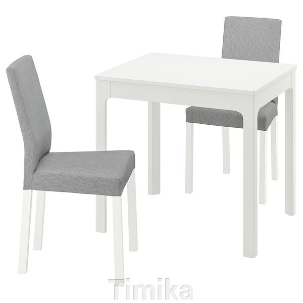 EKEDALEN / KÄTTIL Стіл і 2 стільці, білий/Knisa світло-сірий, 80/120 см від компанії Timika - фото 1