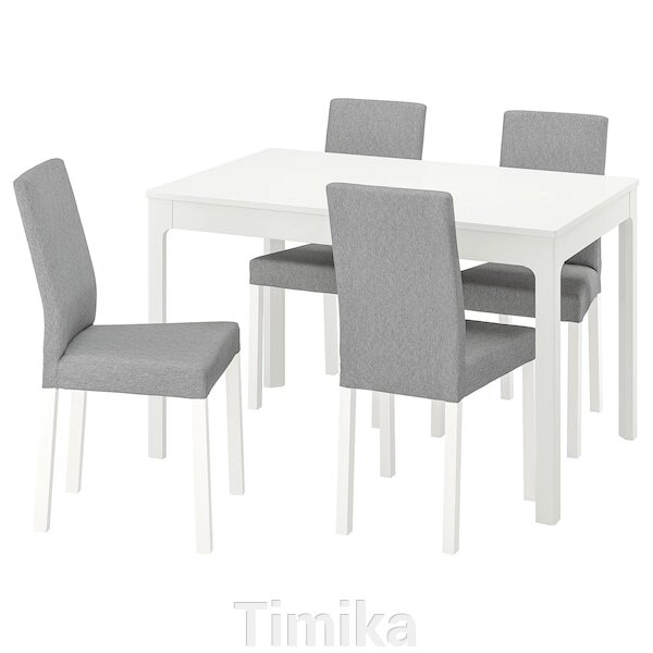 EKEDALEN / KÄTTIL Стіл і 4 стільці, білий/Knisa світло-сірий, 120/180 см від компанії Timika - фото 1