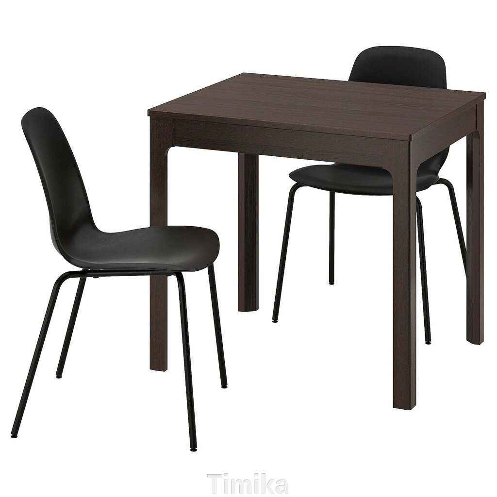 EKEDALEN / LIDÅS Стіл і 2 стільці, темно-коричневий/чорно-чорний, 80/120 см від компанії Timika - фото 1