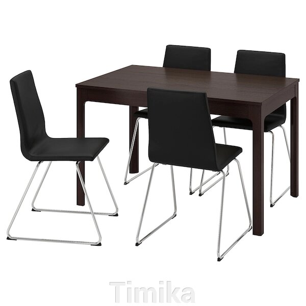EKEDALEN / LILLÅNÄS Стіл і 4 стільці, темно-коричневий/хром Бомстад чорний, 120/180 см від компанії Timika - фото 1