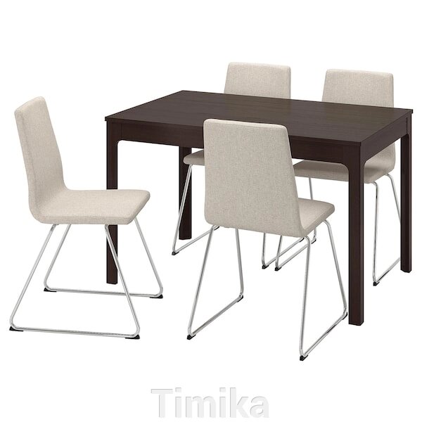 EKEDALEN / LILLÅNÄS Стіл і 4 стільці, темно-коричневий/хром Gunnared бежевий, 120/180 см від компанії Timika - фото 1