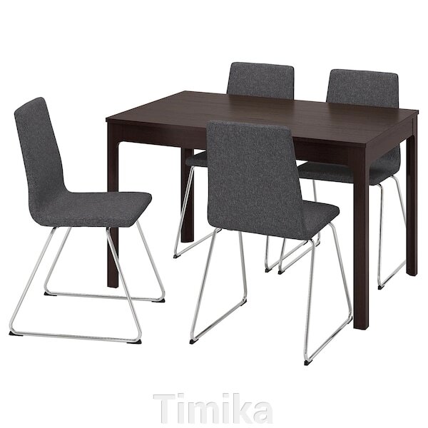 EKEDALEN / LILLÅNÄS Стіл і 4 стільці, темно-коричневий/хром Gunnared темно-сірий, 120/180 см від компанії Timika - фото 1