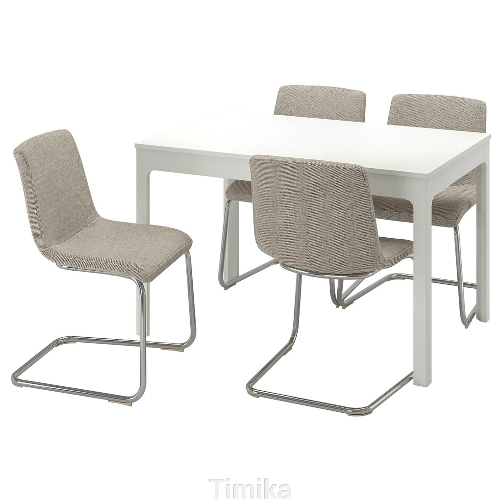 EKEDALEN / LUSTEBO Стіл і 4 стільці, білий хром/Viarp бежевий/коричневий, 120/180 см від компанії Timika - фото 1