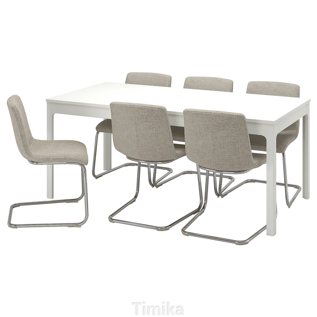 EKEDALEN / LUSTEBO Стіл і 6 стільців, білий хром/Viarp бежевий/коричневий, 180/240 см від компанії Timika - фото 1