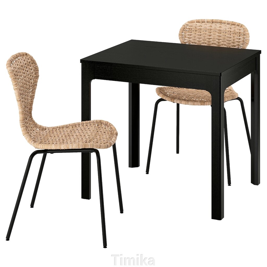 EKEDALEN / ÄLVSTA Стіл і 2 стільці, темно-коричневий/чорний ротанг, 80/120 см від компанії Timika - фото 1