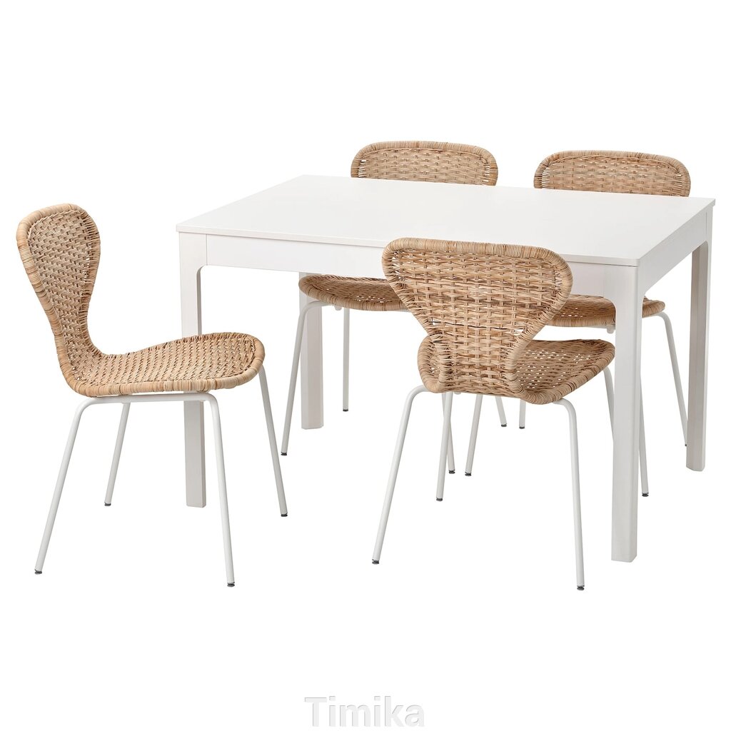 EKEDALEN / ÄLVSTA Стіл і 4 стільці, білий/білий ротанг, 120/180x80 см від компанії Timika - фото 1