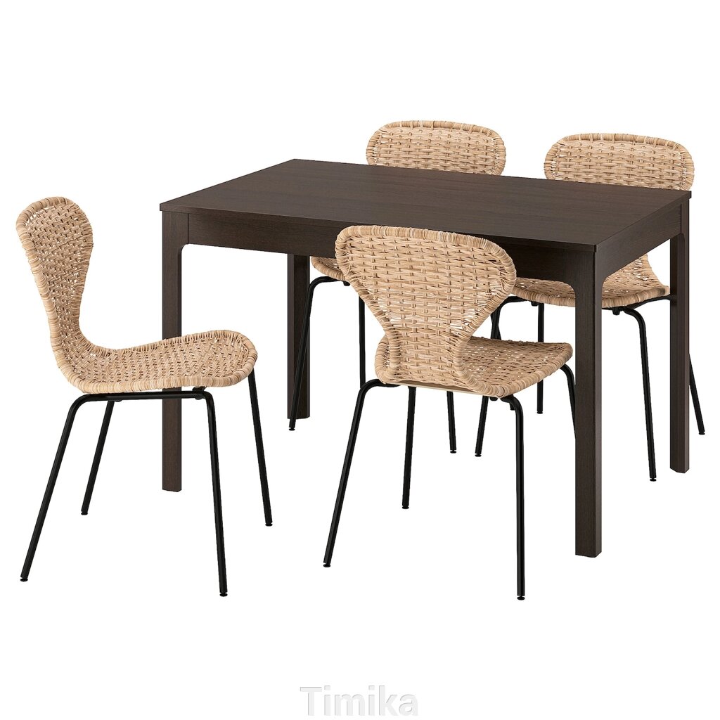EKEDALEN / ÄLVSTA Стіл і 4 стільці, темно-коричневий/чорний ротанг, 120/180 см від компанії Timika - фото 1
