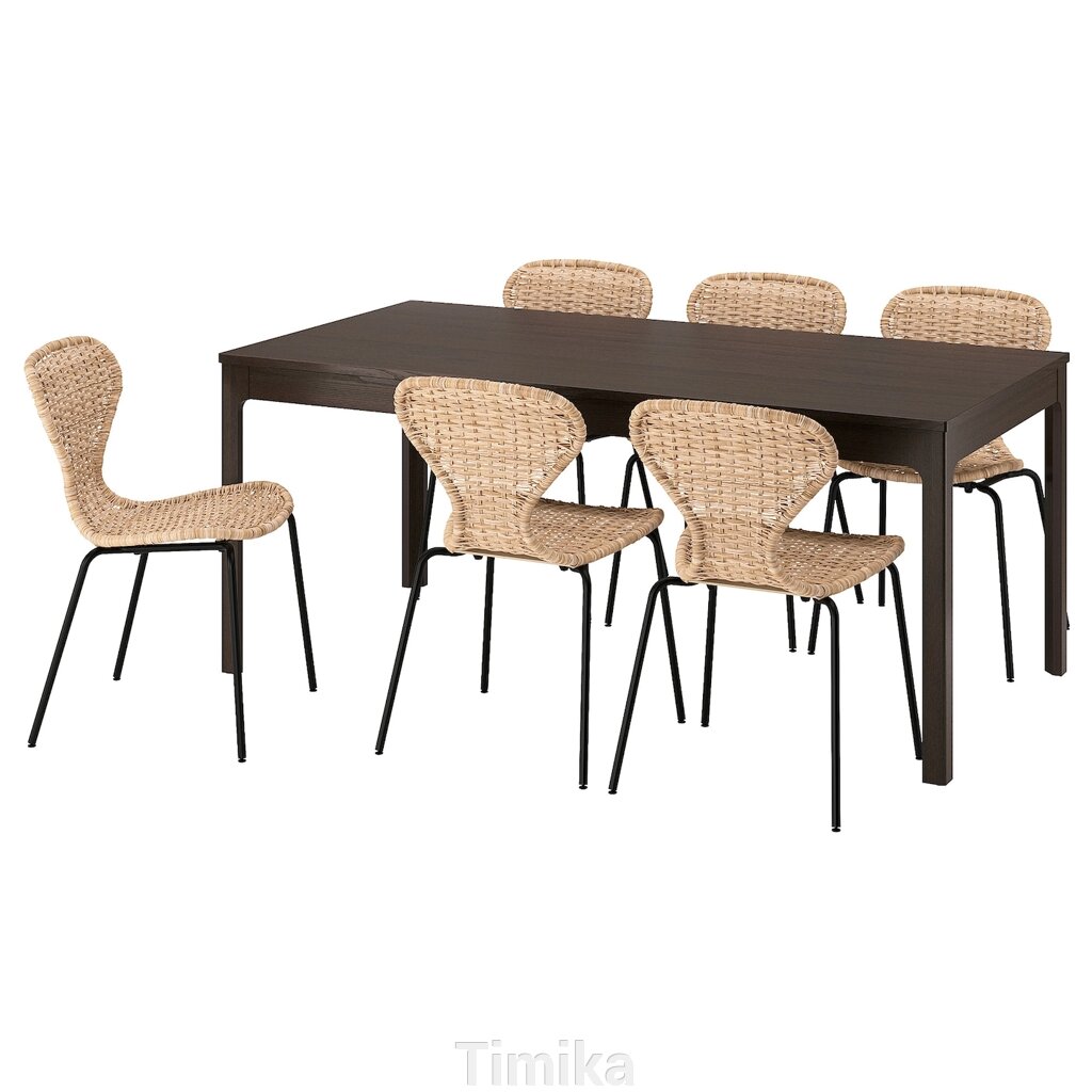 EKEDALEN / ÄLVSTA Стіл і 6 стільців, темно-коричневий/чорний ротанг, 180/240 см від компанії Timika - фото 1