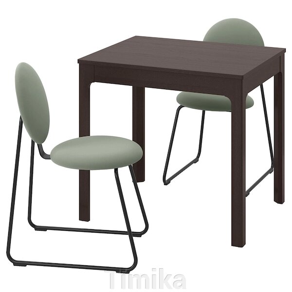EKEDALEN / MÅNHULT Стіл і 2 стільці, темно-коричневий/хакебо сіро-зелений, 80/120 см від компанії Timika - фото 1