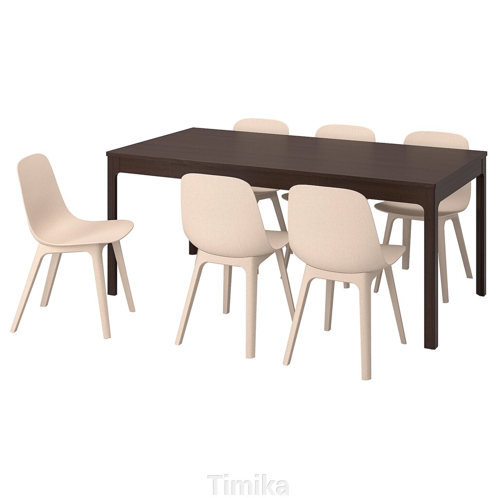 EKEDALEN / ODGER Стіл і 6 стільців, темно-коричневий/білий беж, 180/240 см від компанії Timika - фото 1
