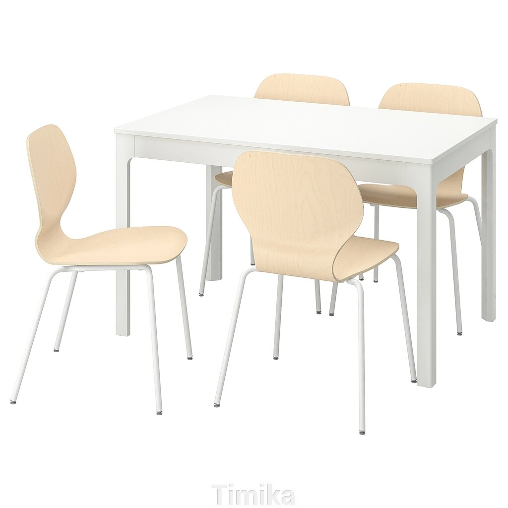EKEDALEN / SIGTRYGG Стіл і 4 стільці, біла/біла береза, 120/180x80 см від компанії Timika - фото 1