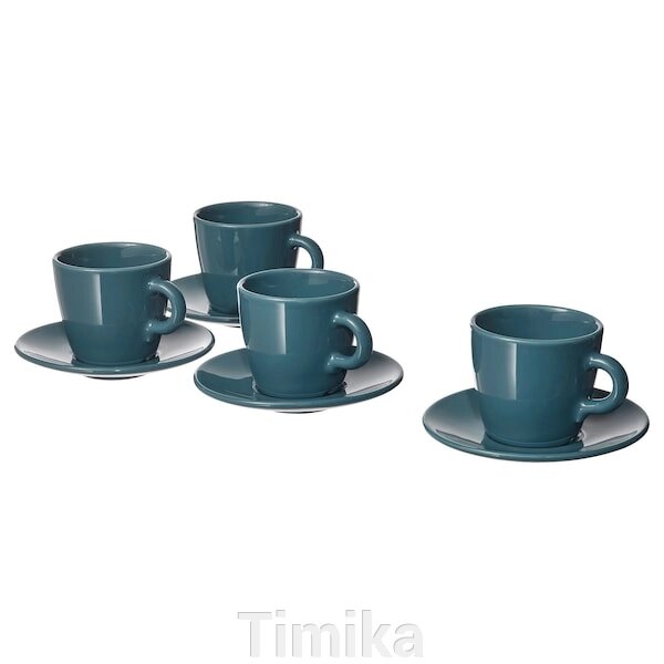 FÄRGKLAR Чашка з блюдцем, блиск/темно-бірюзовий, 7 кл від компанії Timika - фото 1