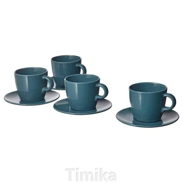 FÄRGKLAR Чашка з блюдцем, глянцева темно-бірюзова, 25 кл від компанії Timika - фото 1