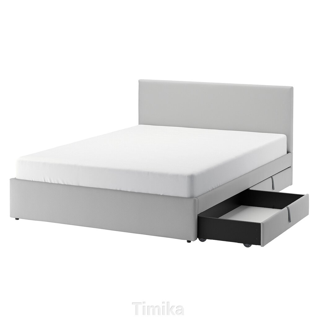 GLADSTAD М'яке ліжко, 2 ящики для простирадла, Kabusa світло-сірий, 160x200 см від компанії Timika - фото 1