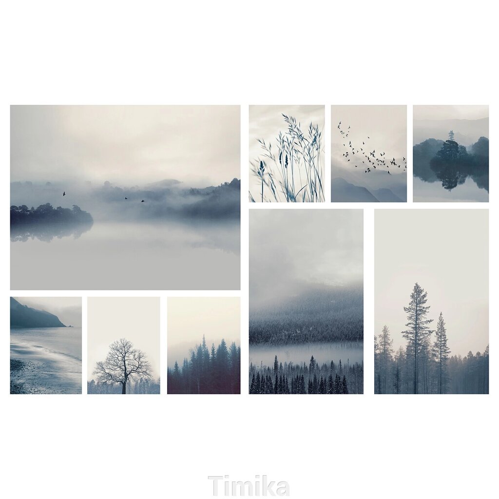 GRÖNBY Картина, набір 9 шт., синій пейзаж, 179х112 см від компанії Timika - фото 1