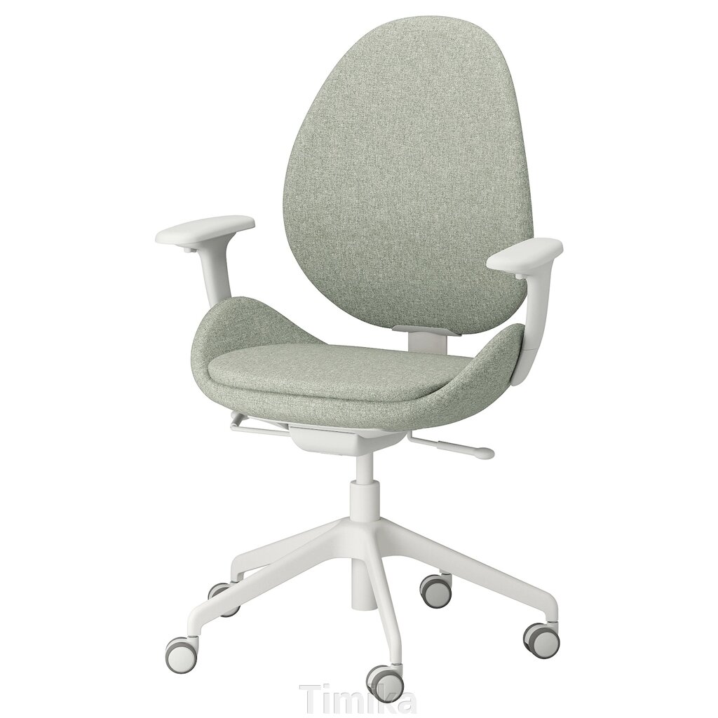HATTEFJÄLL Офісне крісло з підлокітниками, Gunnared світло-зелений/білий від компанії Timika - фото 1