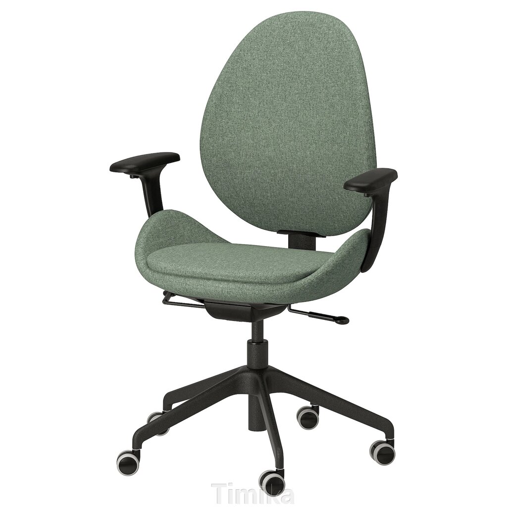 HATTEFJÄLL Офісне крісло з підлокітниками, Gunnared зелений/чорний від компанії Timika - фото 1