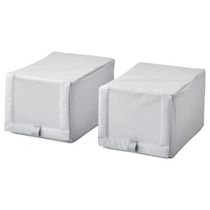 HEMMAFIXARE Коробка для взуття, смугаста тканина/білий/сірий, 23x34x19 см
