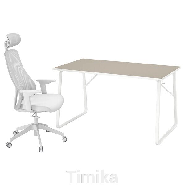 HUVUDSPELARE / MATCHSPEL Ігровий стіл і стілець, бежевий/світло-сірий від компанії Timika - фото 1