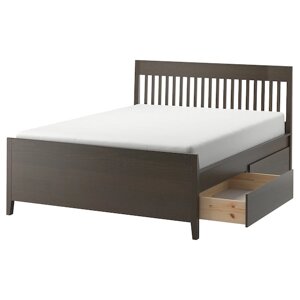 IDANÄS Каркас ліжка з ящиками, темно-коричневий/Lönset, 160x200 см