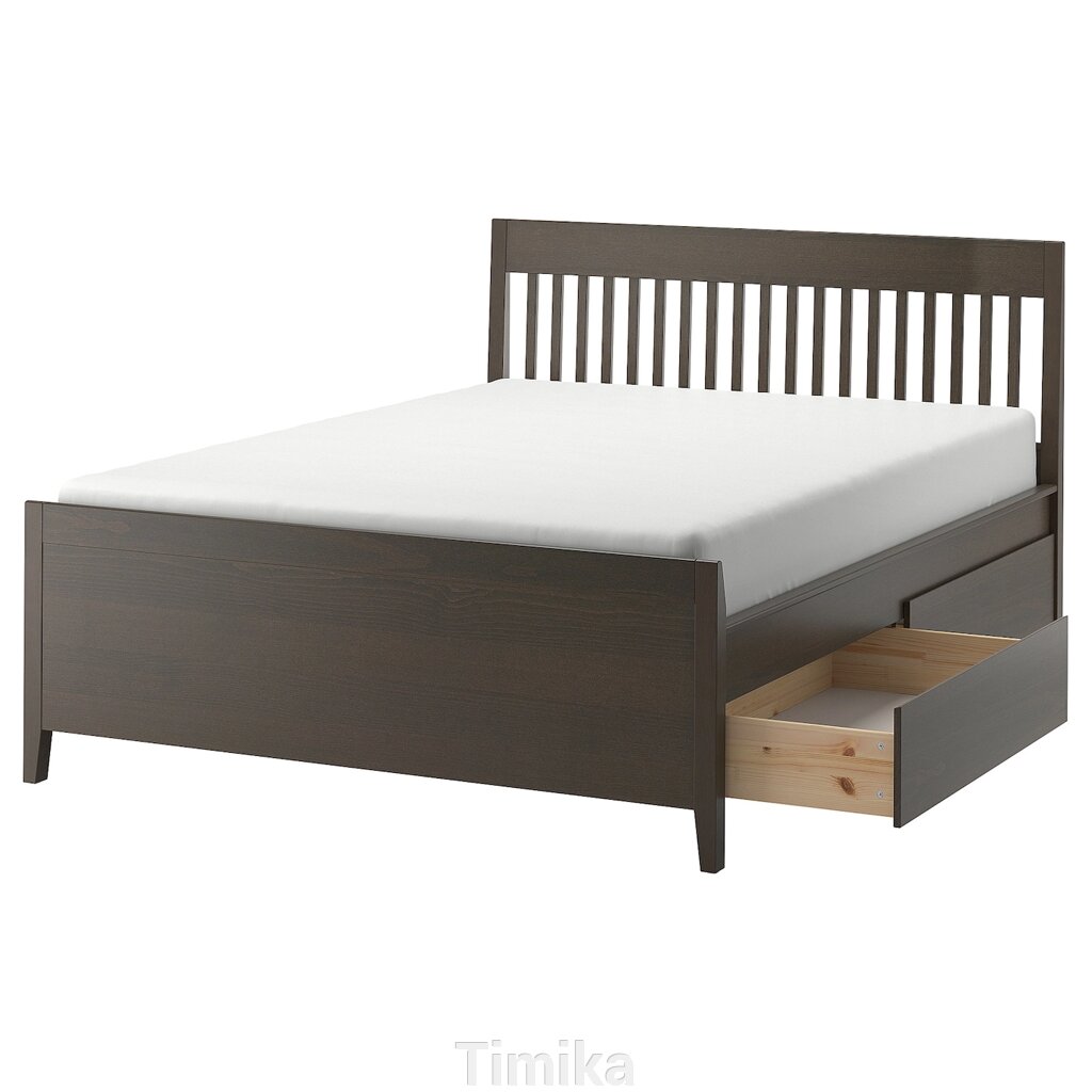 IDANÄS Каркас ліжка з ящиками, темно-коричнева морилка, 140x200 см від компанії Timika - фото 1