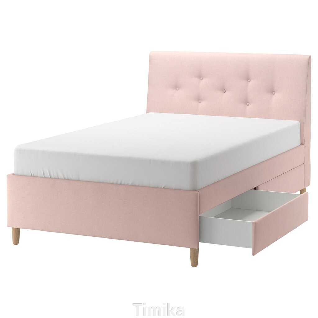 IDANÄS М'яке ліжко з ящиками, Gunnared ніжно-рожевий, 140x200 см від компанії Timika - фото 1