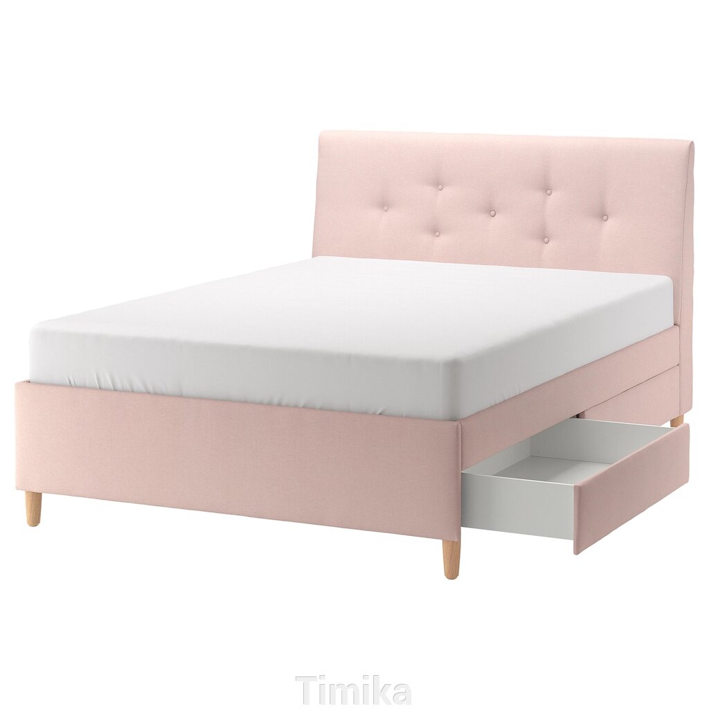 IDANÄS М'яке ліжко з ящиками, Gunnared ніжно-рожевий, 160x200 см від компанії Timika - фото 1