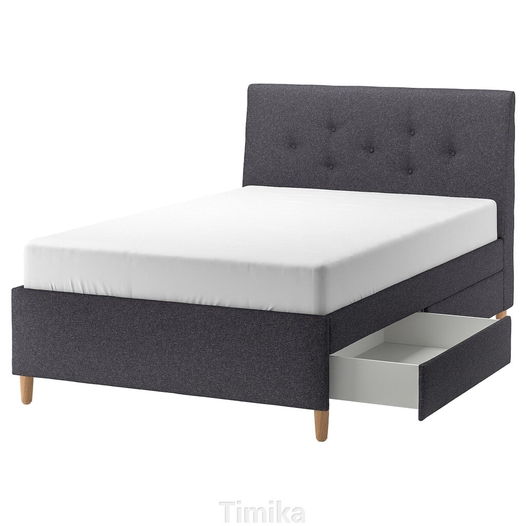 IDANÄS М'яке ліжко з ящиками, Gunnared темно-сірий, 140x200 см від компанії Timika - фото 1