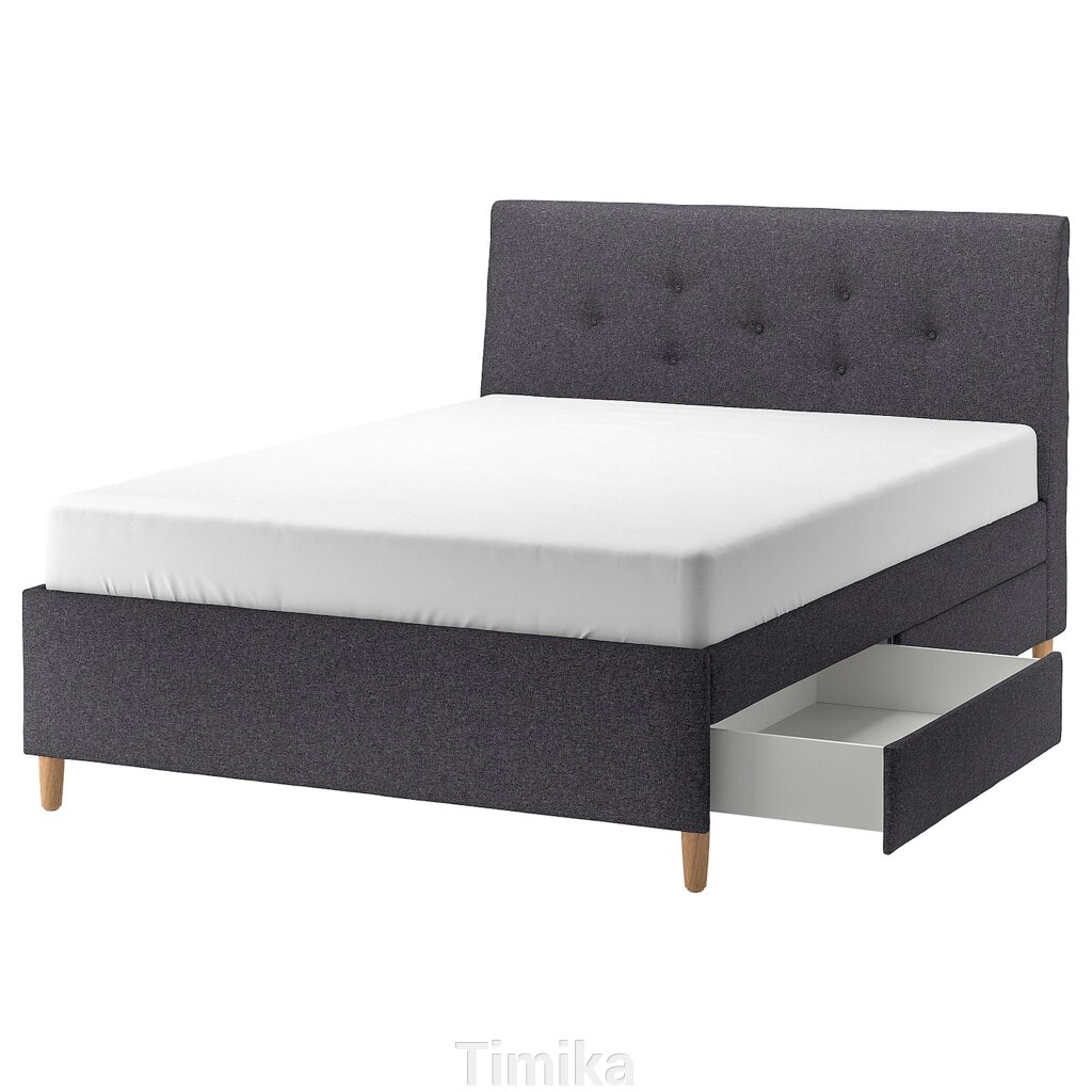 IDANÄS М'яке ліжко з ящиками, Gunnared темно-сірий, 160x200 см від компанії Timika - фото 1