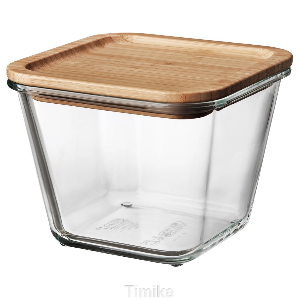 IKEA 365+ Харчовий контейнер з кришкою, квадратне скло/бамбук, 1,2 л від компанії Timika - фото 1