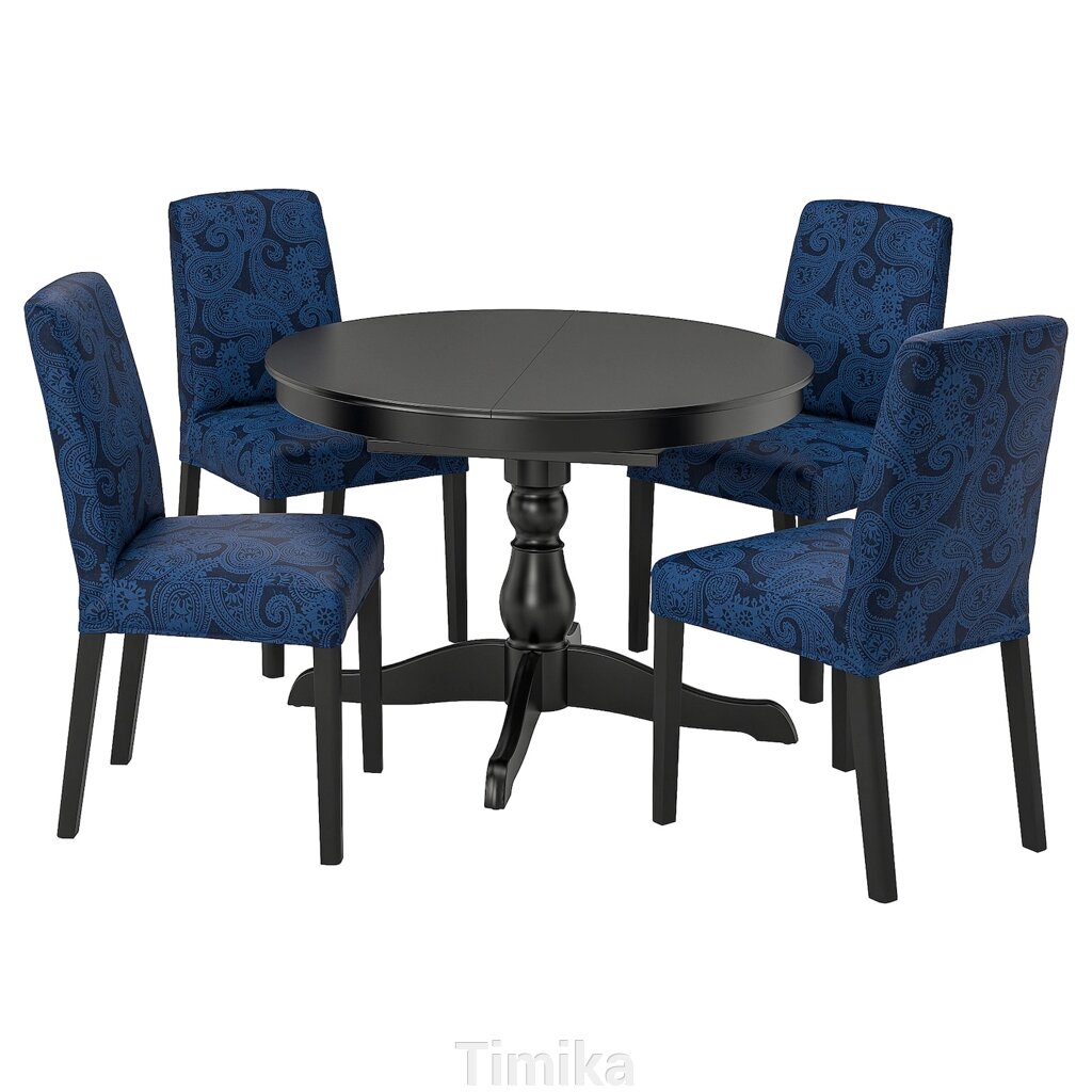 INGATORP / BERGMUND Стіл і 4 стільці, чорний/Kvillsfors темно-синій/синій, 110/155 см від компанії Timika - фото 1