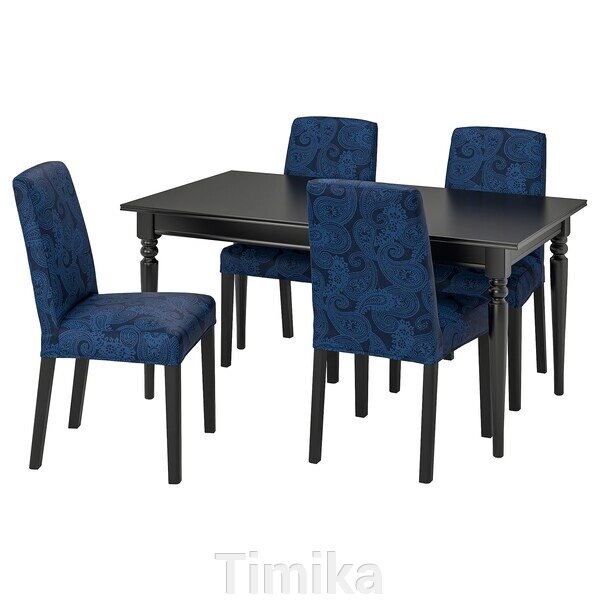 INGATORP / BERGMUND Стіл і 4 стільці, чорний/Kvillsfors темно-синій/синій, 155/215 см від компанії Timika - фото 1