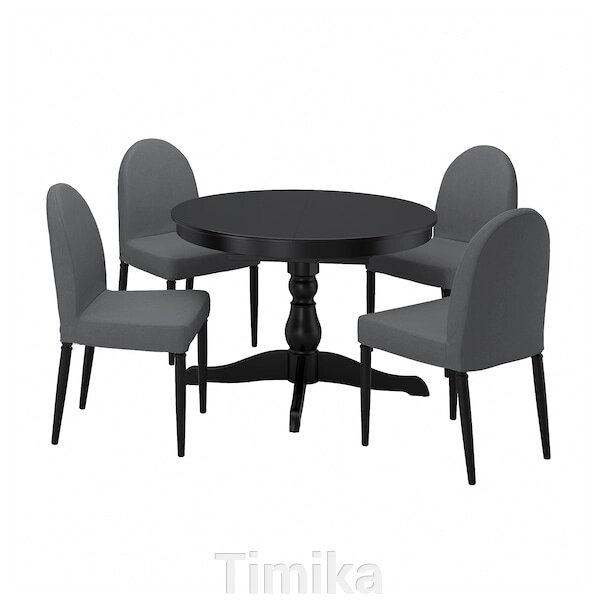 INGATORP / DANDERYD Стіл і 4 стільці, чорно-чорний/сірий Vissle, 110/155 см від компанії Timika - фото 1