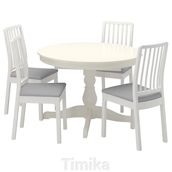 INGATORP / EKEDALEN Стіл і 4 стільці, білий білий/Orrsta світло-сірий, 110/155 см від компанії Timika - фото 1