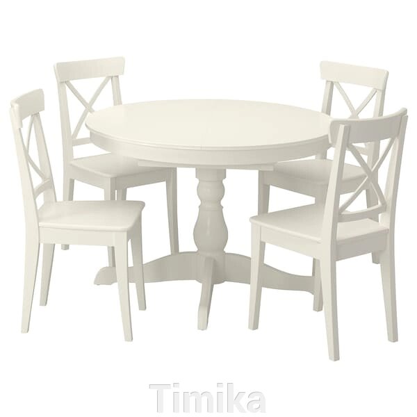 INGATORP / INGOLF Стіл і 4 стільці, білий/білий, 110/155 см від компанії Timika - фото 1