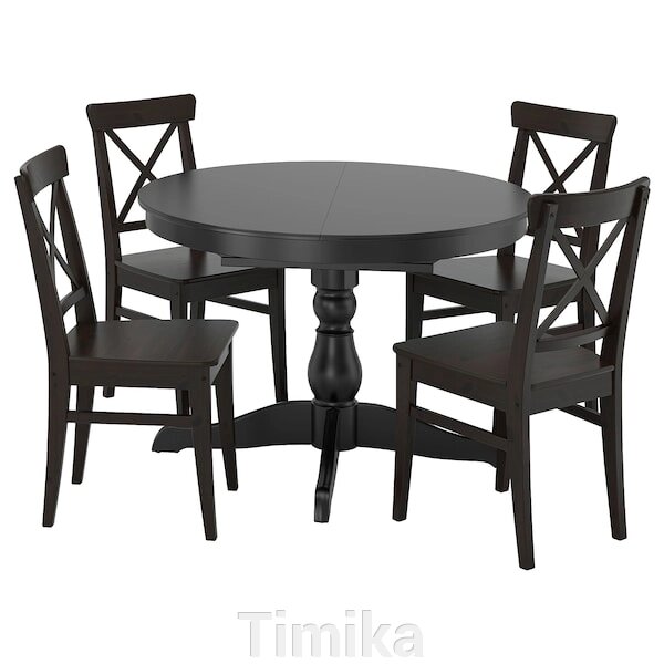 INGATORP / INGOLF Стіл і 4 стільці, чорний/коричнево-чорний, 110/155 см від компанії Timika - фото 1