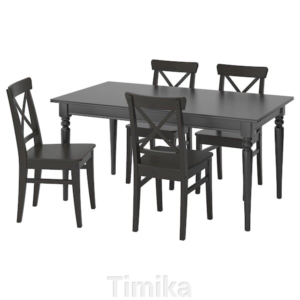 INGATORP / INGOLF Стіл і 4 стільці, чорний/коричнево-чорний, 155/215 см від компанії Timika - фото 1
