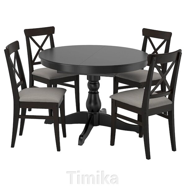 INGATORP / INGOLF Стіл і 4 стільці, чорний/сірий Nolhaga/бежевий, 110/155 см від компанії Timika - фото 1
