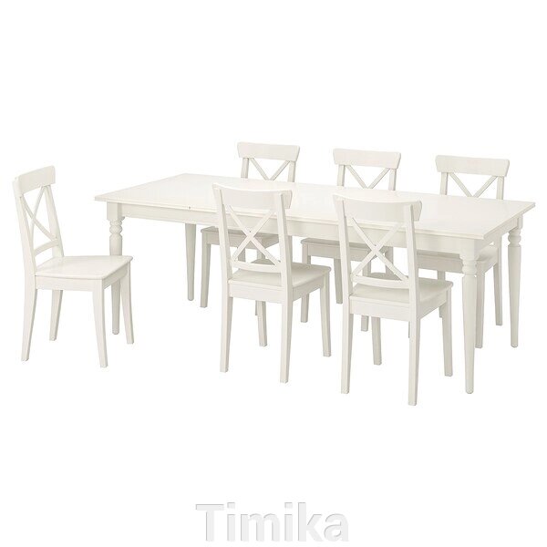 INGATORP / INGOLF Стіл і 6 стільців, білий/білий, 155/215 см від компанії Timika - фото 1