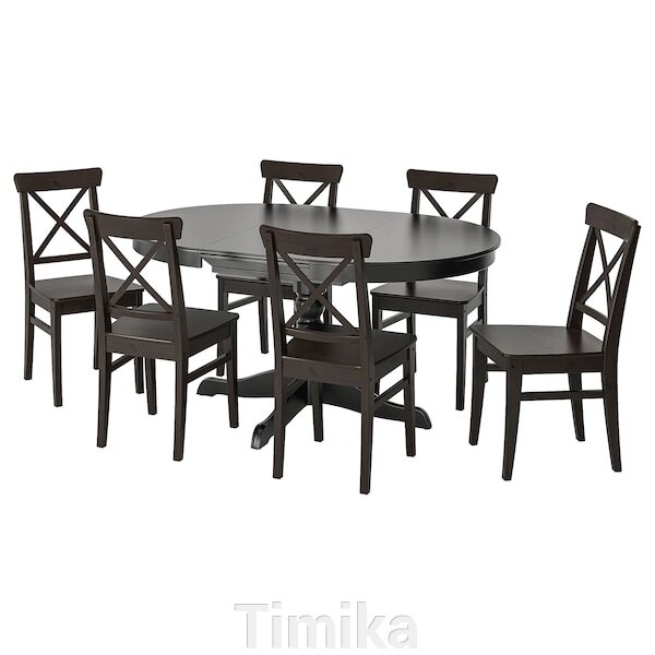 INGATORP / INGOLF Стіл і 6 стільців, чорний/коричнево-чорний, 110/155 см від компанії Timika - фото 1