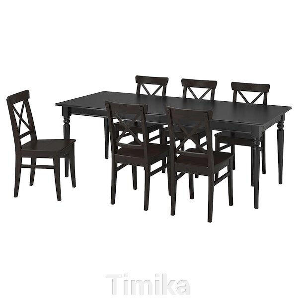 INGATORP / INGOLF Стіл і 6 стільців, чорний/коричнево-чорний, 155/215 см від компанії Timika - фото 1