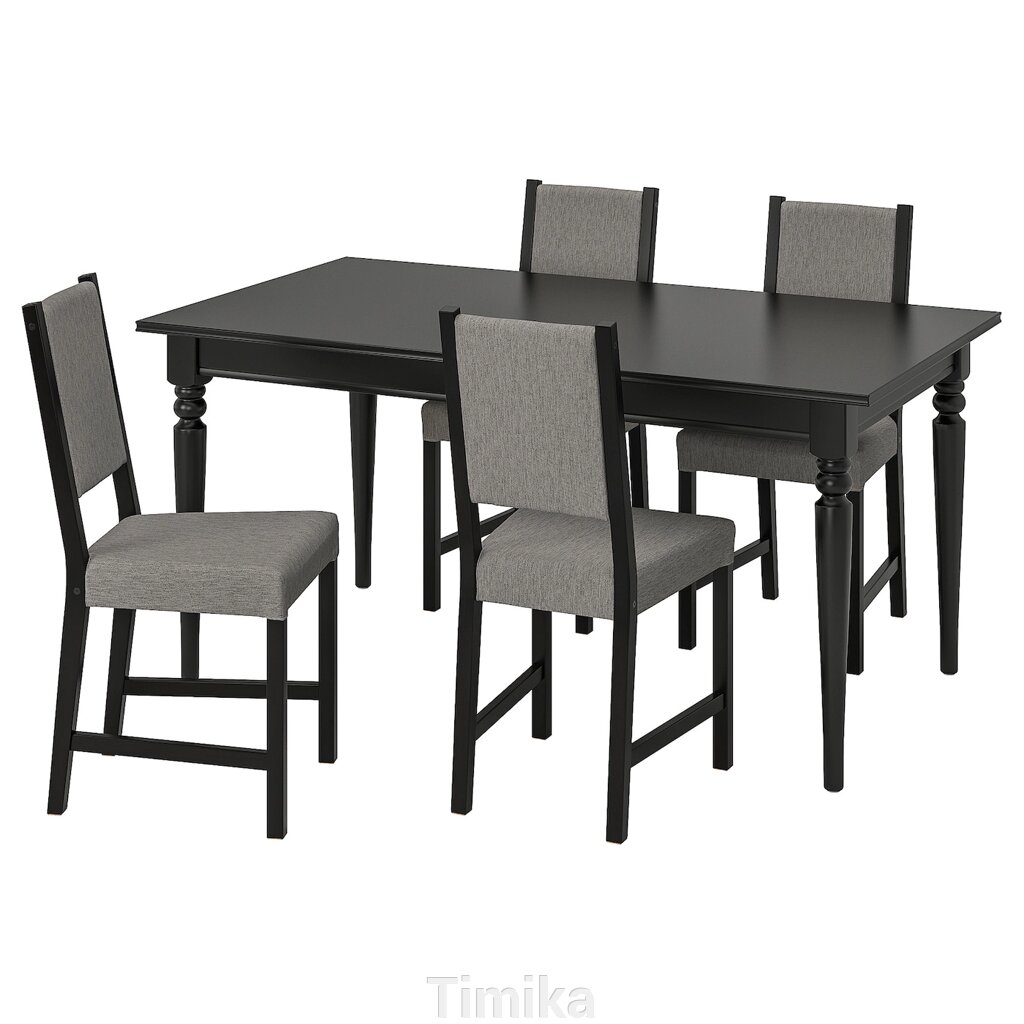 INGATORP / STEFAN Стіл і 4 стільці, чорний/Knisa сірий/бежевий, 155/215 см від компанії Timika - фото 1