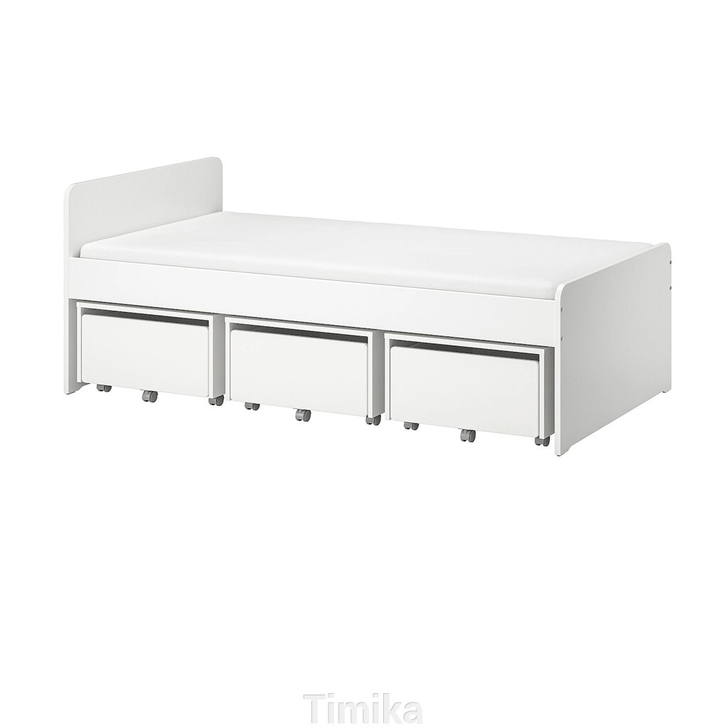 Каркас ліжка SLÄKT з 3 відділеннями для постільної білизни, білий, 90x200 см від компанії Timika - фото 1